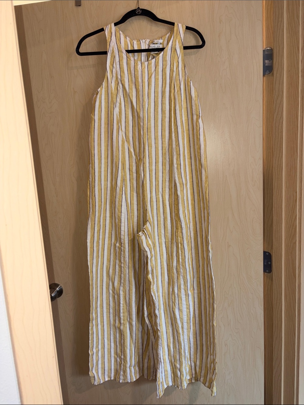 Rachel Zoe Yellow and White Striped Sleeveless Linen Jumpsuit